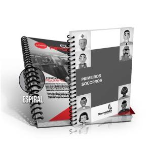 Apostila formato A4 Papel Offset 75g ou 90g A4 Colorido ou preto e branco Impressão em tinta pigmentada Espiral plástico, capa transparente, contra-capa preta 