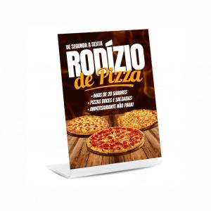 Display de Mesa PVC PVC 2mm 9x14cm 4x0 Adesivo Vinil Impresso Aplicado - Eco-Solvente Corte Reto + Dobra em L 
