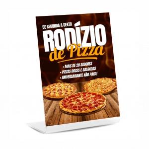 Display de Mesa PVC PVC 2mm 14x17cm 4x0 Adesivo Vinil Impresso Aplicado - Eco-Solvente Corte Reto + Dobra em L 